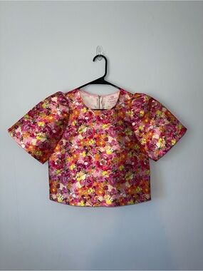 Structured Floral Boxy Blouse - Pink Multi